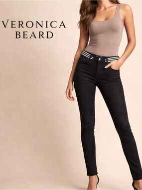 Veronica Beard Jeans Kate 10” Skinny – Black with Stripe Waistband